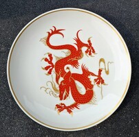 Weimar porcelán falitányér – Vörös sárkány minta, aranyozással