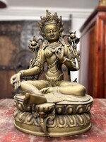 Zöld Tara tibeti Buddha réz szobor, keleti, ázsiai, japán, kínai