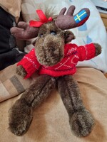 Piros pulcsis, 30cm-es plüss jávorszarvas nagyon jó állapotban