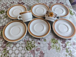 Alföldi porcelán sárga csíkos kávéskészlet,6 db kistányér + 2 db pohár eladó!
