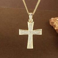 18 Karátos Sárga Aranyozott Kereszt Medál Nyaklánc Csillogó 5A Cirkónia Kövekkel Nemesfém Giftbox Új