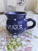 Kék mázas kerámia csupor, bögre Mária felirattal  eladó!