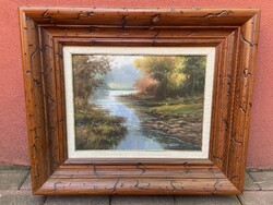 Czinege Zsolt tájkép festmény olajkép egyedi keretben modern kép