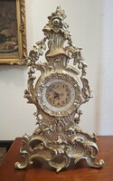 Gyönyörű nagyméretű tömör réz kandalló óra barokk stílusú  38 x 22 x 11 cm