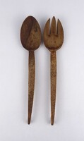 1W745 Antik népi mívesen faragott kanál és villa dísztárgy 25 cm