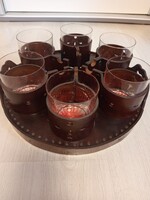6 személyes whiskey-s,bőrrel bevont üveg pohár készlet tálcával az 1970-1980-as évekből.