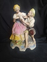 Halász pár nagyobb méretű, német porcelán figura hibátlan, jelzett, 25 cm