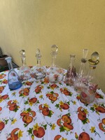 Retro likőrös üveg,színes, mintás  palack, csomagban 9 db eladó!