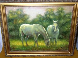 RÉTI MÁTYÁS : Lovak (olaj, farost) 40 cm x 50 cm