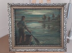Balázsy szignóval életkép festmény 60x50 cm kerettel