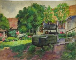 1W603 Pálla Jenő (1883-1958) : Napfényes udvar kerekeskúttal