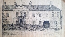 Régi kúria - jelzett tollrajz, azonosítatlan szignó - villa, ház, utcakép
