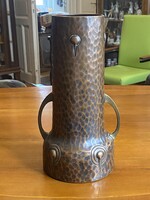 ANTIK WMF, 2 FÜLŰ, KALAPÁLT SZECESSZIÓS, JELZETT RÉZ VÁZA 28 CM