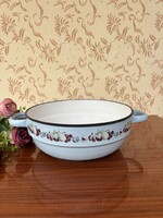 Zománcos Zománcozott FS jelzésű virágos pogácsás  tál paraszttál nosztalgia darab paraszti dekoráció