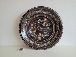 Régi 51,5 cm madár mintás fali tál Kun Gazda Tóth Karcag madaras nagy kerámia tál 1995