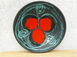 Nagy méretű gyönyörű jelzett Mihály kerámia falitányér, 29 cm