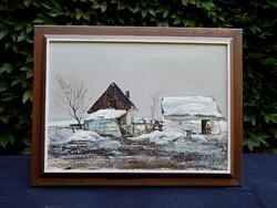 Várkonyi Gyula (1948-2022),  50x70 cm-es festmény keretben, olaj farost lemezen, kiváló állapotban
