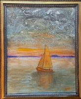 Prima díjas művésztől Balatoni fantázia. 50x40 cm, vászonkép, tanúsítvánnyal Károlyfi Zsófia (1952-)