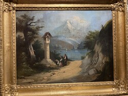 XVIII-XIX.sz.i. JELZETT NÉMETALFÖLDI FESTMÉNY ARANYOZOTT KERETBEN!!!    84X68 cm!!!