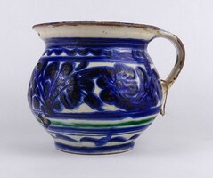 1W670 Antik kék - fehér erdélyi tordai cserép szilke 13 cm