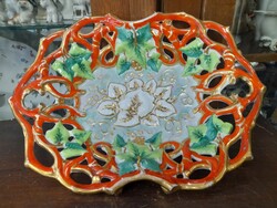 Christian Fischer,Pirkenhammer 1852-1859 Szecessziós Kézi Festésű,Áttört Porcelán Kínáló,Asztalközép