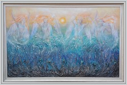 Angyalok. Prima díjas művésztől 160x100 cm-es nagyon vastagon domborított kép.Károlyfi Zsófia (1952)