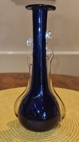 Kobaltkék kézműves üvegváza, 21cm