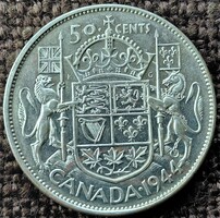 Canada 50 cents 1944 . Ag ezüst 11,6g/0,800 . F2025