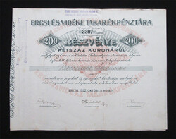 Ercsi és Vidéke Takarékpénztár részvény 200 korona 1922 - Ercsi
