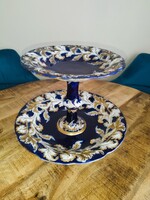 Antik Alt Wien Ausztria Fischer&Mieg Pirkenhammer Emeletes Azúr Kék Kínáló