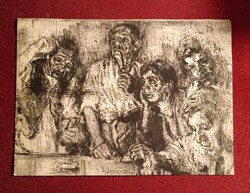 Pirk János „Kártyázók eredeti rézkarc ,16x22 cm. 1965  Dürer terem