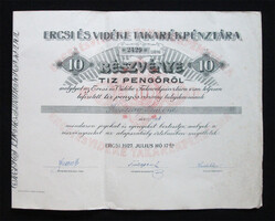 Ercsi és Vidéke Takarékpénztár részvény 10 pengő 1927 - Ercsi