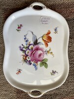 Kétfülű kis tálca, Drezda 20 Sz. eleje, festett, aranyozott porcelán