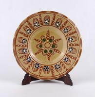 1W801 Teimel István óbányai világosbarna mázas kerámia falitányér 18 cm