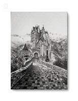 Eltz vár - fekete tus festmény 24,5x 35 cm