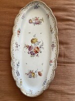 Ovális tálca, német, 19.sz. vége, festett, aranyozott 50*26 cm