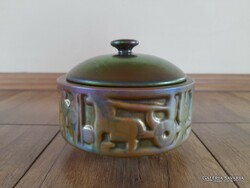 Régi Zsolnay modern eozin mázas doboz harcosokkal