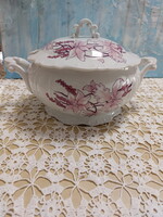 Zsolnay ritka Orchidea mintás, rózsaszín-lila virágos leveses tál