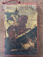 Sárkányölő Szent György 1900 körül, olaj, fa 12*7,8 cm