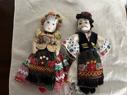 Régi, kézzel varrt matyó baba pár, 20 cm magasak
