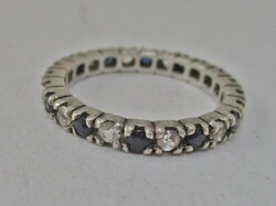 Szép régi Eternity ezüst gyűrű zafír és fehér topáz kövekkel