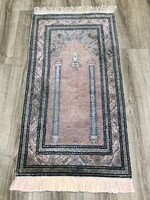 KASHMIR - Indiai kézi csomózású selyem PERZSA ima szőnyeg, 54 x 110 cm