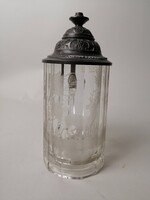 VADÁSZ EMLÉKTÁRGY  - ANTIK ÓNFEDELES SÖRÖSKUPA SZARVAS JELENETTEL