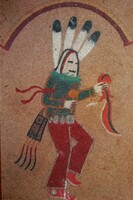 Eredeti indián NAVAHO- GYÓGYÍTÓ ERŐ KATCHINA figurás HOMOKFESTETT KÉP művész által dedikált 19x14cm