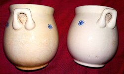 Antik Kispest Gránit parasztházas aludttejes füles köcsögök SZILKÉK KORSÓK párban 2 db egybe 16x13cm