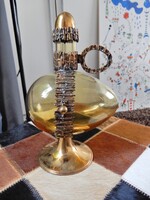 Finn Pentti Sarpaneva likőrös üveg kiöntő bronz szerelékkel, réz talppal