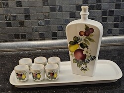 Retro Alföldi porcelán gyümölcsmintás pálinkás italos készlet hibátlan állapotban