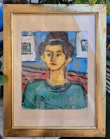 CZÓBEL STÍLUSÁBAN! Kalapos portré, arany keretben