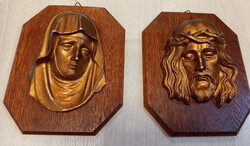 Keresztény falidíszJézus és Szűz Mária dombormű pár, fali dekoráció