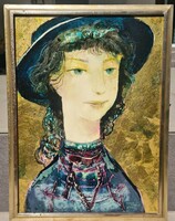 Bordás Ferenc -Kalapos lány  arany háttérrel-